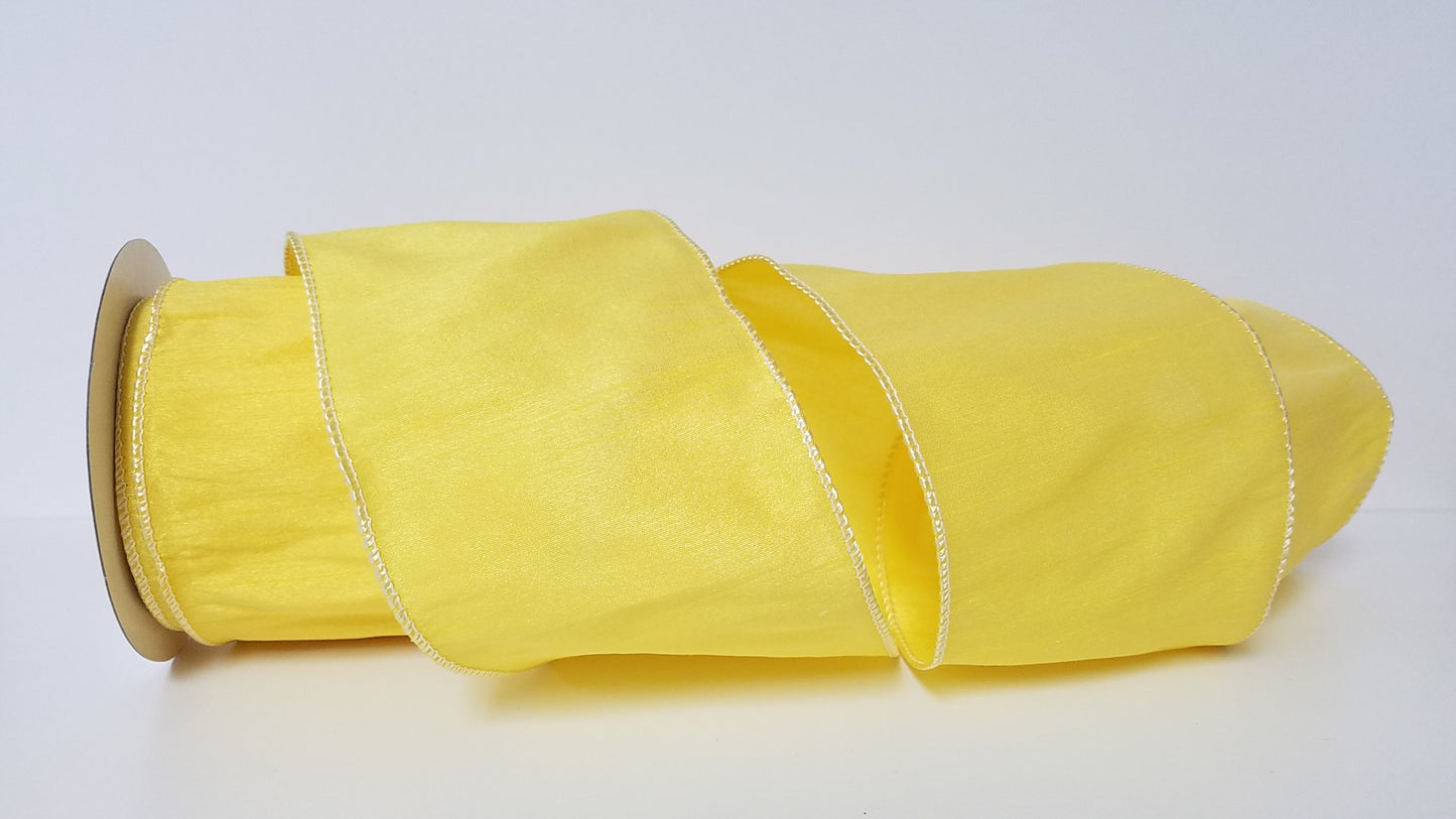 4" Anisha Lemon Chiffon Wired Ribbon
