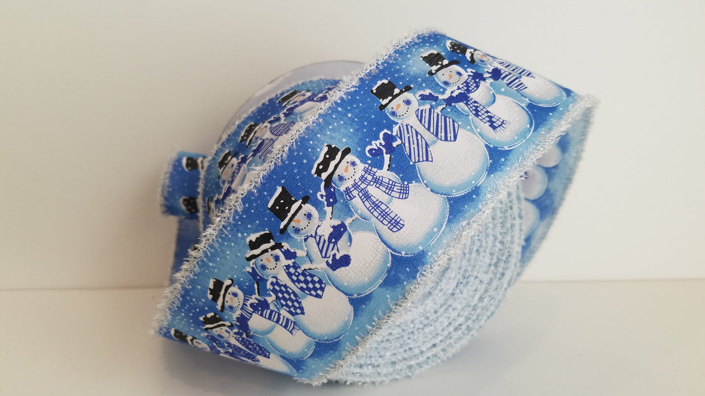 2.5" Jolly Blue Snowman Wired Ribbon