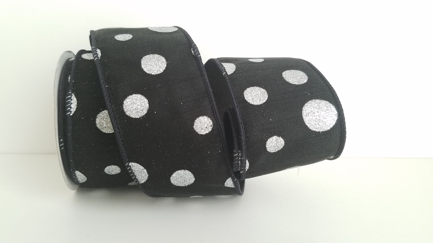 2.5" Bubbles Black/Silver Wired Ribbon