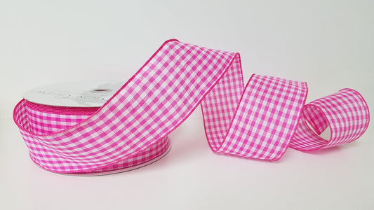 2.5" Gingham Pink Wired Ribbon
