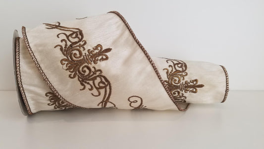 4" Grace Wired Ribbon - Ivory