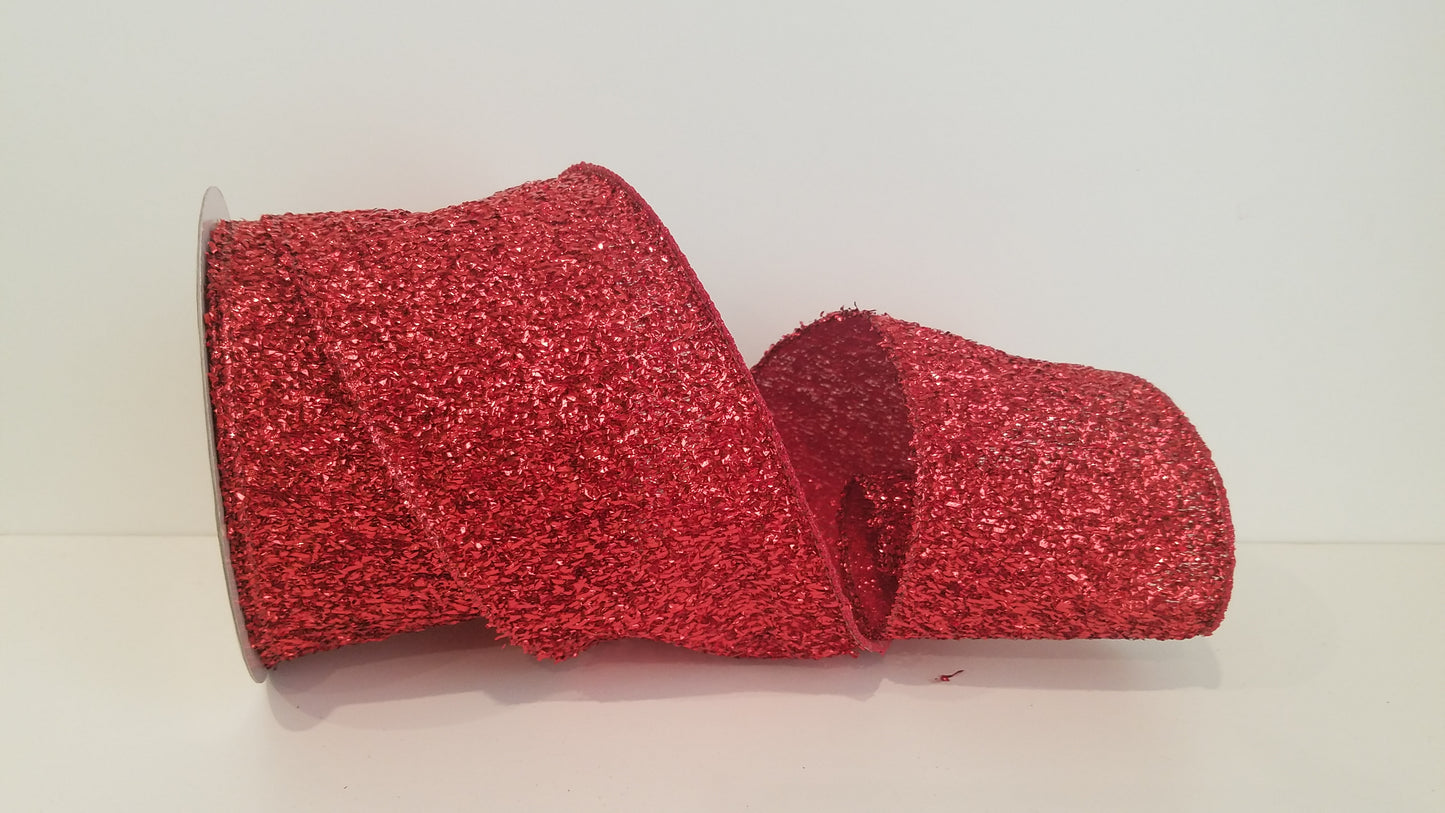 4" Jazz Era Glittery Wired Ribbon - Red