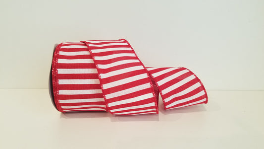 2.5" Railroad Stripe Red/White Wired Ribbon