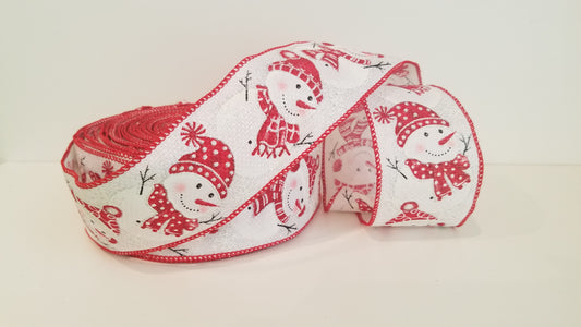2.5" Red/White Chilly Snowman Wired Ribbon