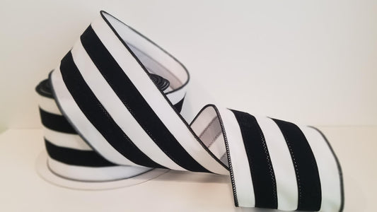 4" Fairbanks Wired Ribbon - Black/White