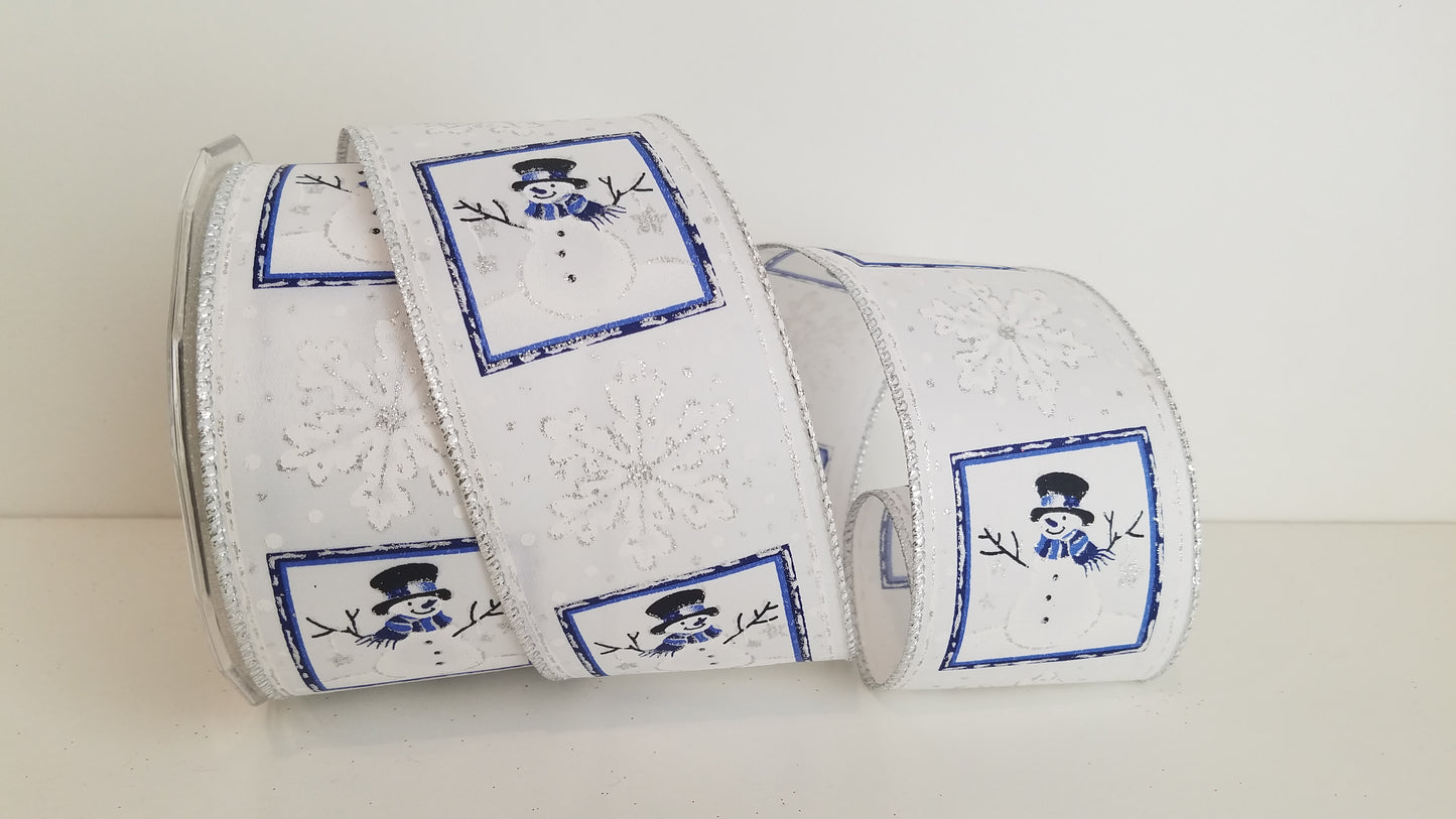 2.5" White Funny Snowman Wired Ribbon