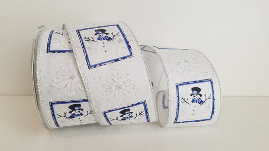 2.5" White Funny Snowman Wired Ribbon