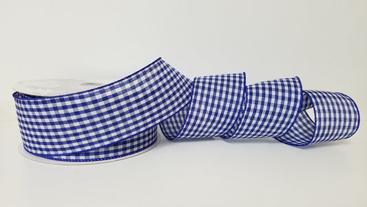 2.5" Gingham Blue Wired Ribbon
