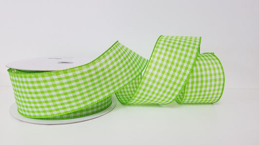 2.5" Gingham Green Wired Ribbon