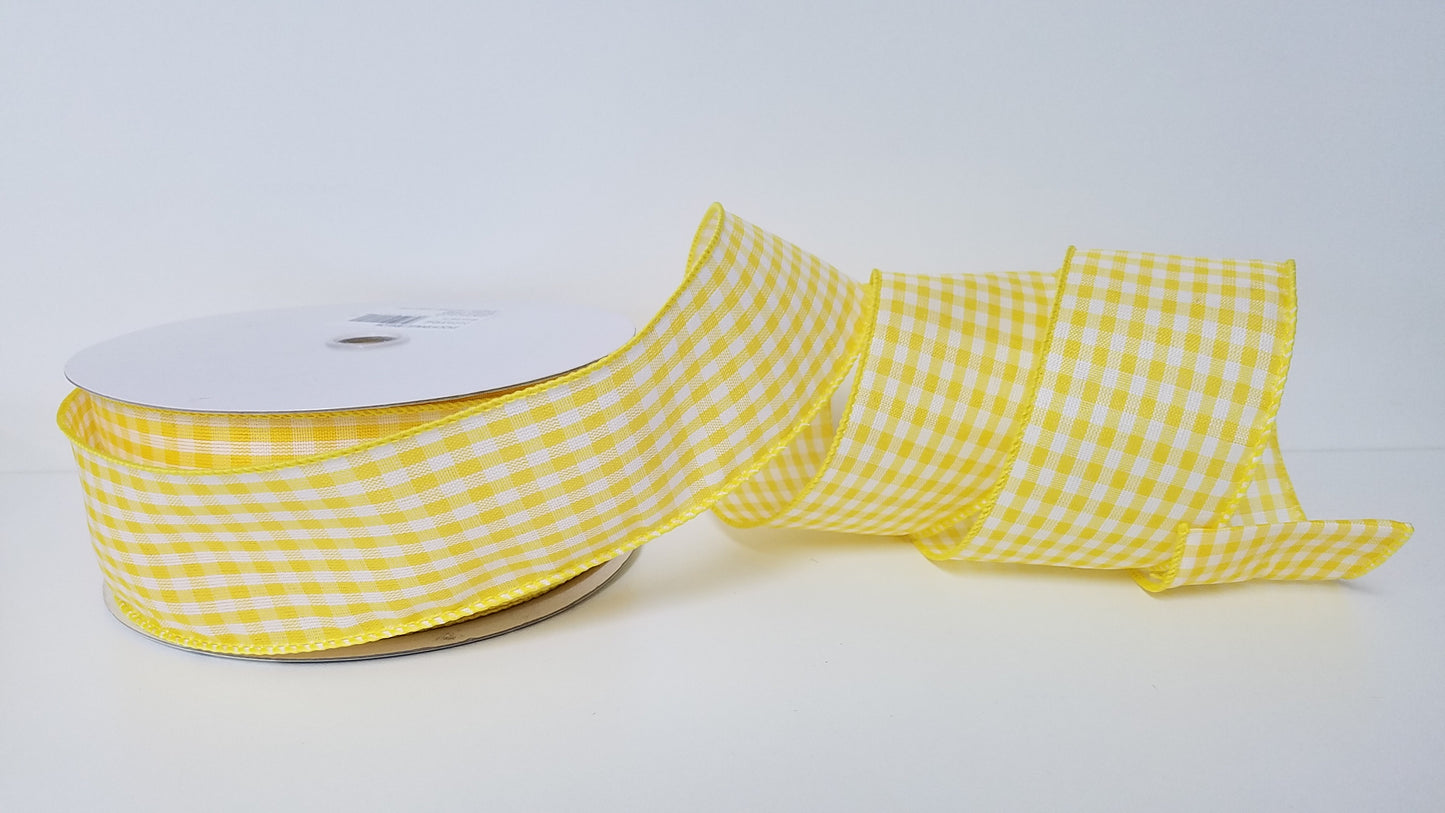 2.5" Gingham Yellow Wired Ribbon