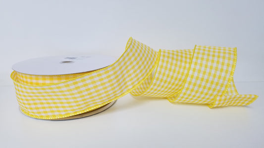2.5" Gingham Yellow Wired Ribbon