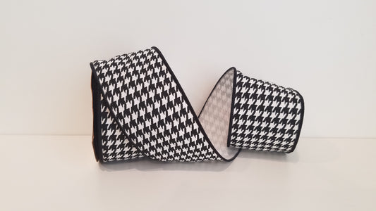 2.5" Houndstooth Wired Ribbon - Black