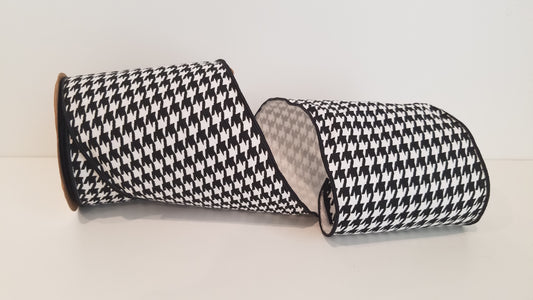 4" Houndstooth Wired Ribbon - Black