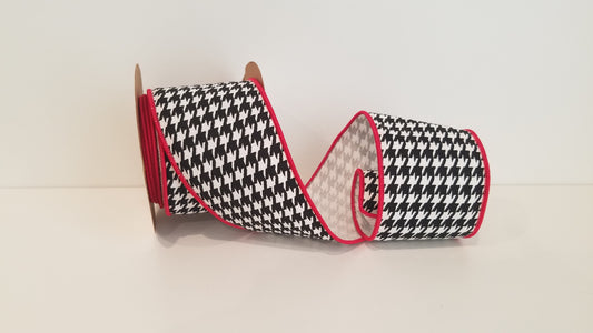 2.5" Houndstooth Wired Ribbon - Red/Black