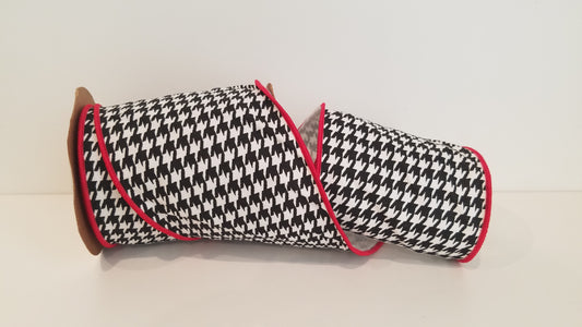 4" Houndstooth Wired Ribbon -Red/Black