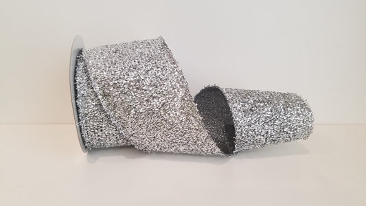 4" Jazz Era Glittery Wired Ribbon - Silver